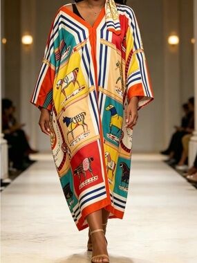 Colorful Animal Print Kaftan Dress